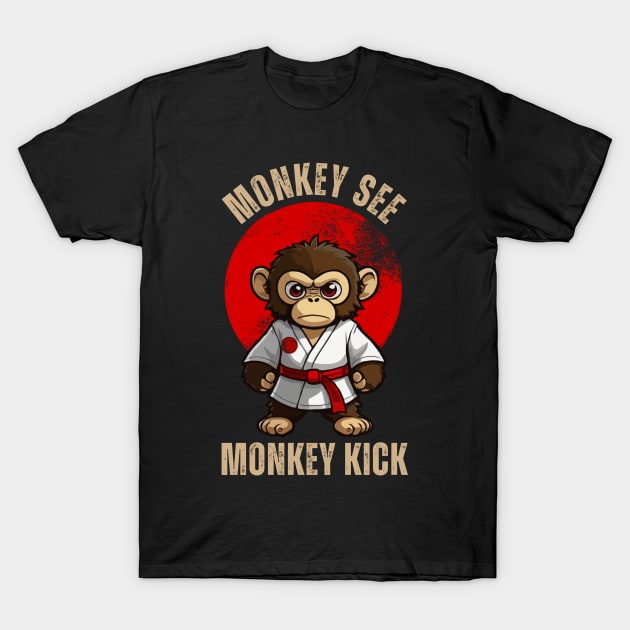 Funny Karate Monkey, Monkey See Monkey Kick T-Shirt by BaliChili